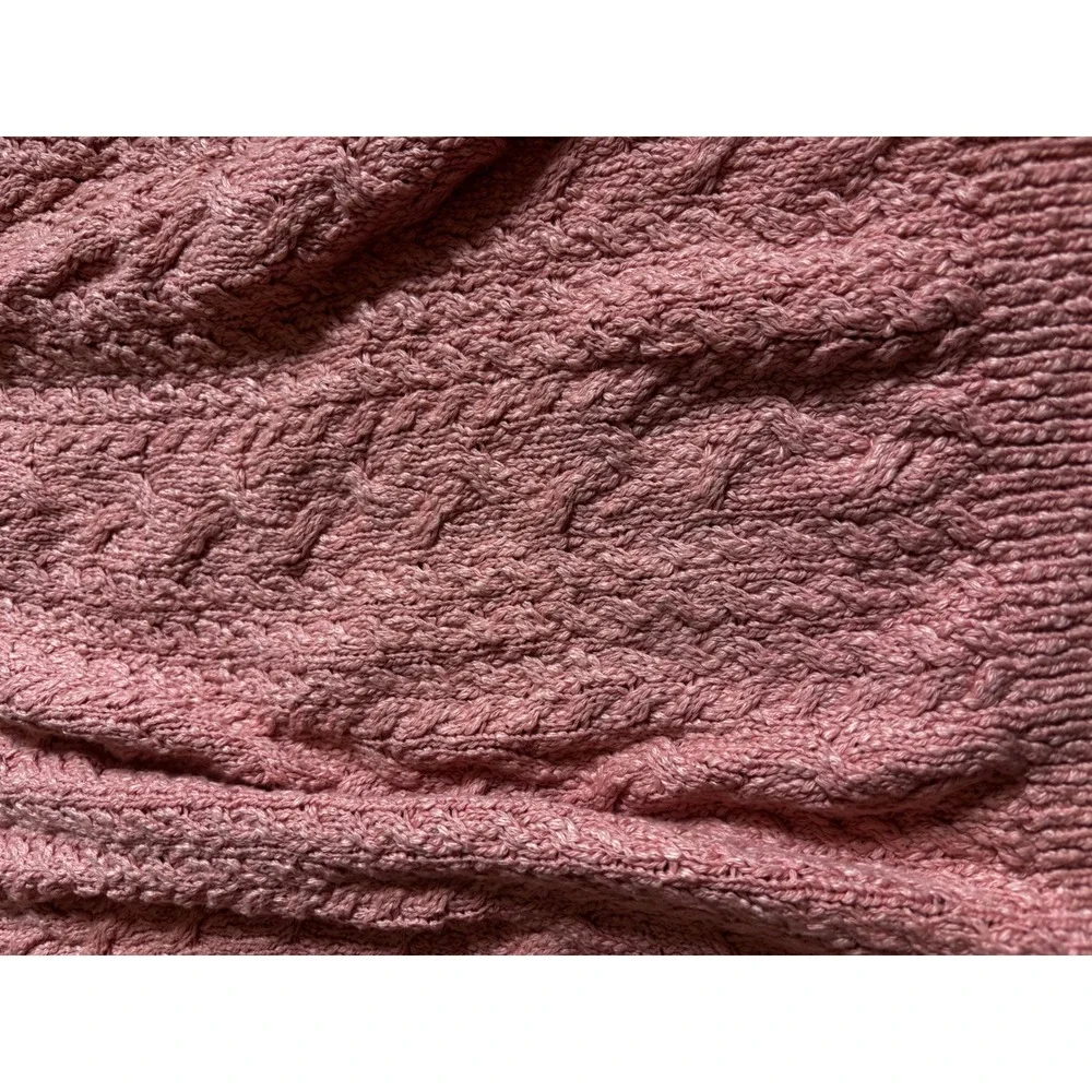 Free People Cable Knit Sweater Large Pink Boho Chunky Pullover